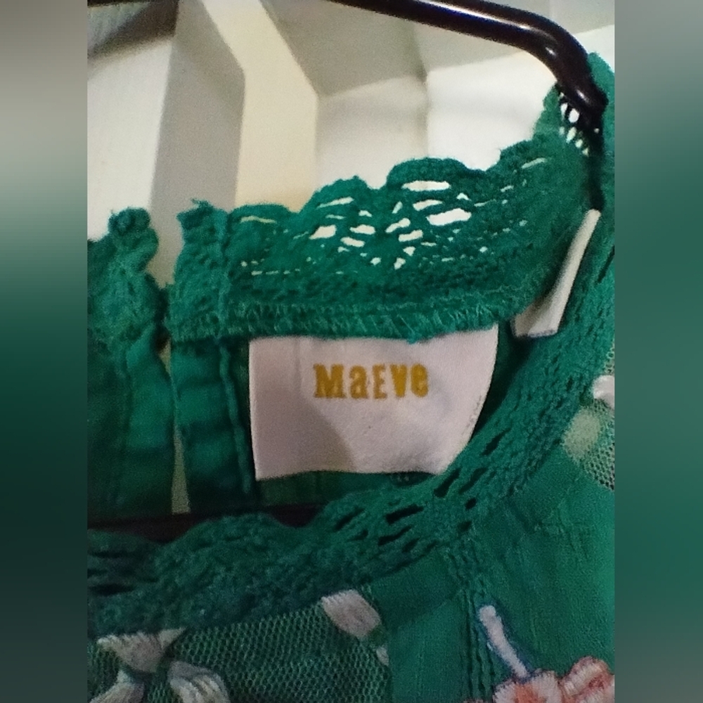Maeve Embroidered Green Top With Lace Accents Keyhole Size US 0 UK 4 - Picture 4 of 9